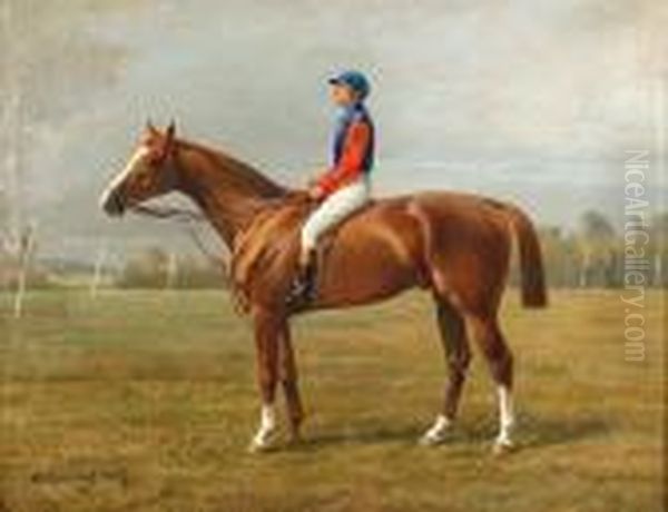 The Chestnut Racehorse, Admiral, With Jockey Up Oil Painting by Heinrich Sperling