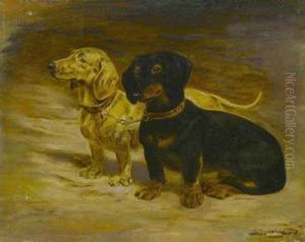 Zwei Dachshunde. Oil Painting by Heinrich Sperling