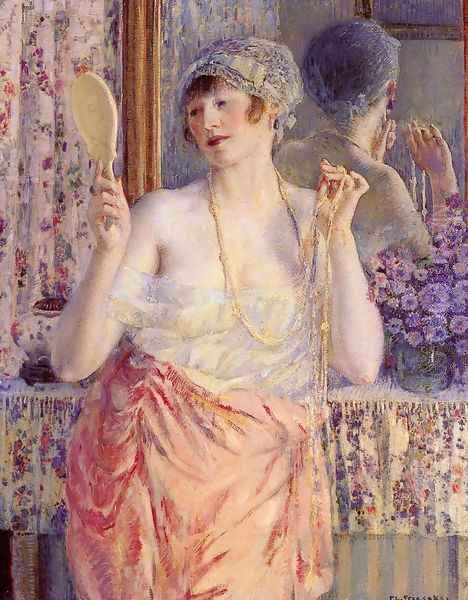 Femme Au Miroir (Woman Before A Mirror) Oil Painting by Frederick Carl Frieseke