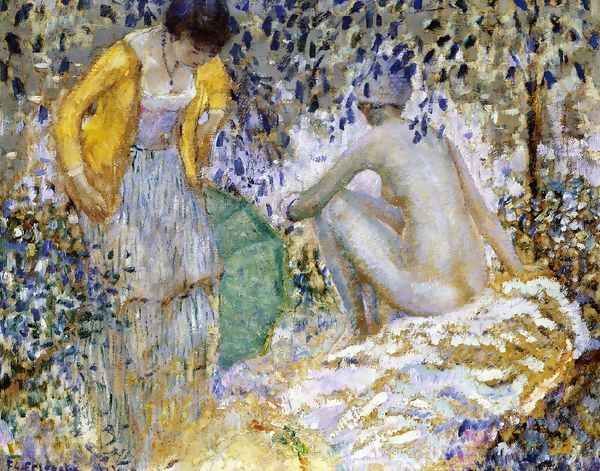 Two Women on the Grass Oil Painting by Frederick Carl Frieseke