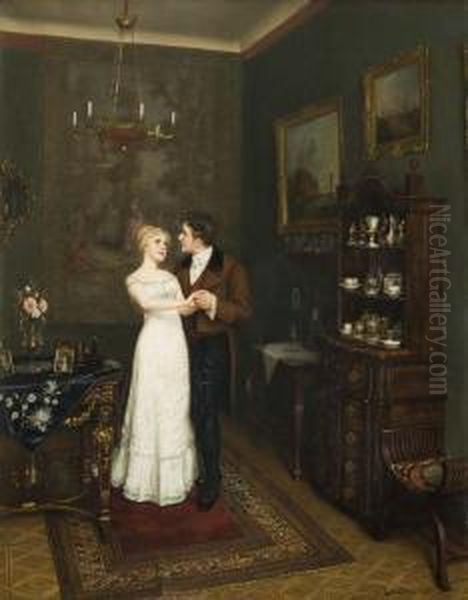 Junges Paar Im Interieur Oil Painting by Carl Johann Spielter