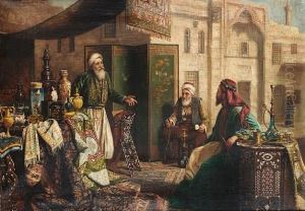 An Ottoman Trader Oil Painting by Carl Johann Spielter