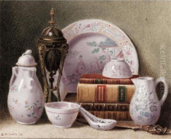 Still Life Of China And Books Oil Painting by Benjamin Walter Spiers