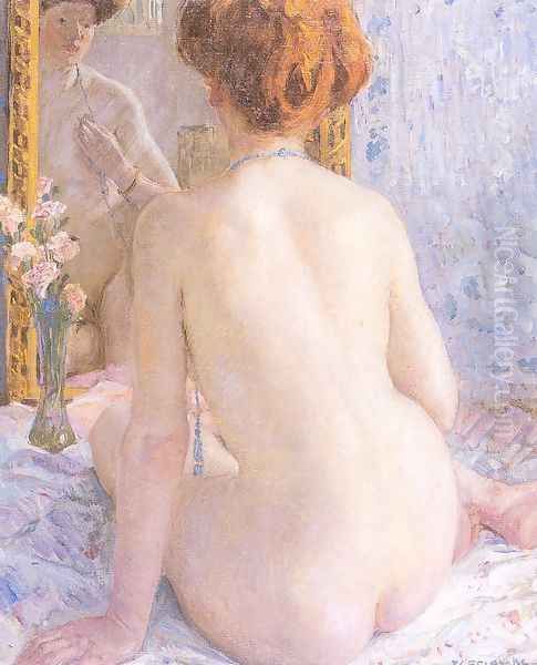 Reflections (Marcelle) Oil Painting by Frederick Carl Frieseke