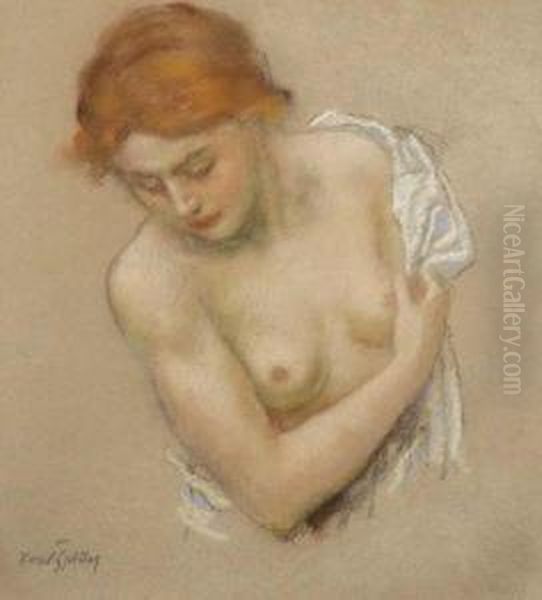 A Semi-nude Girl Oil Painting by Karel Spillar