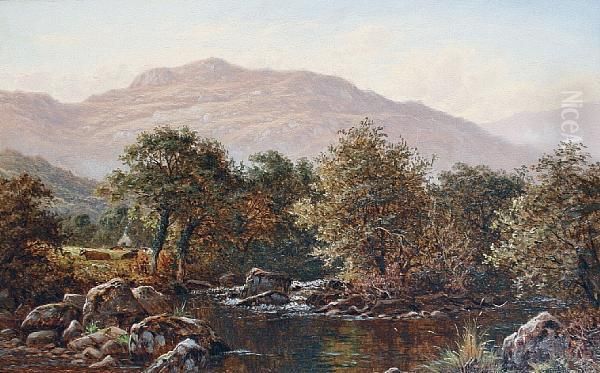 Cows Resting By A Mountain Stream Oil Painting by Thomas Spinks