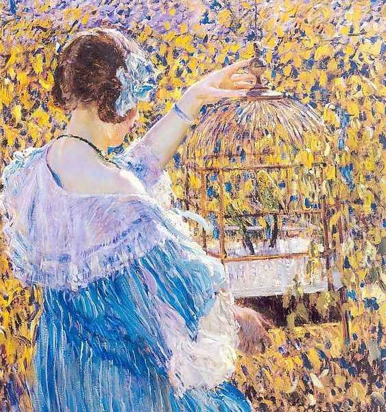 The Birdcage Oil Painting by Frederick Carl Frieseke