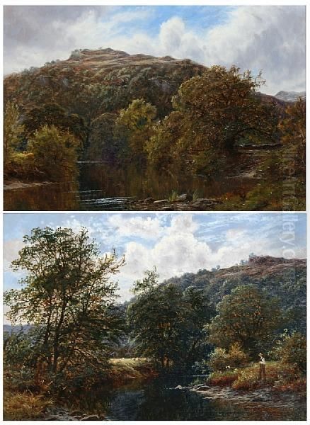 A Wooded River Landscape With Fisherman, And Another, A Pair Oil Painting by Thomas Spinks