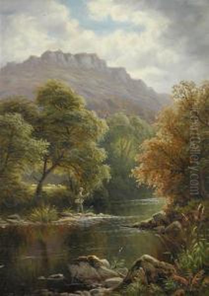 A Fisherman On A River Bank; And Summer's Day On The River Oil Painting by Thomas Spinks