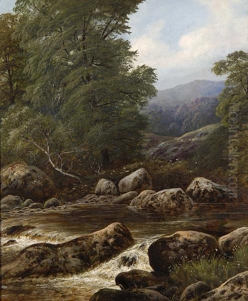 A Mountain Torrent Oil Painting by Thomas Spinks