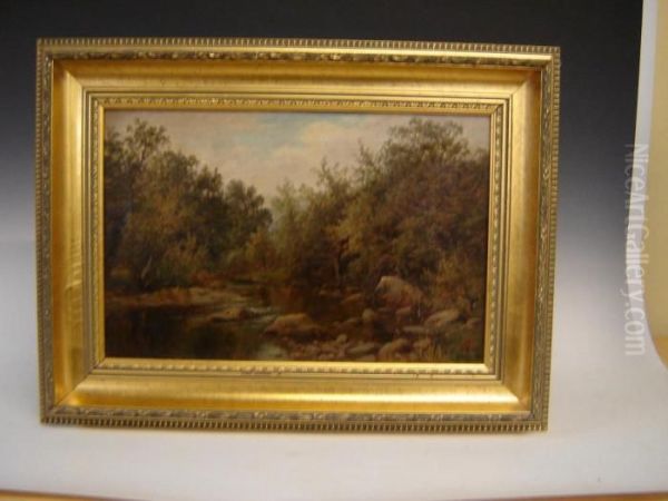 1884 - A Welsh River Oil Painting by Thomas Spinks