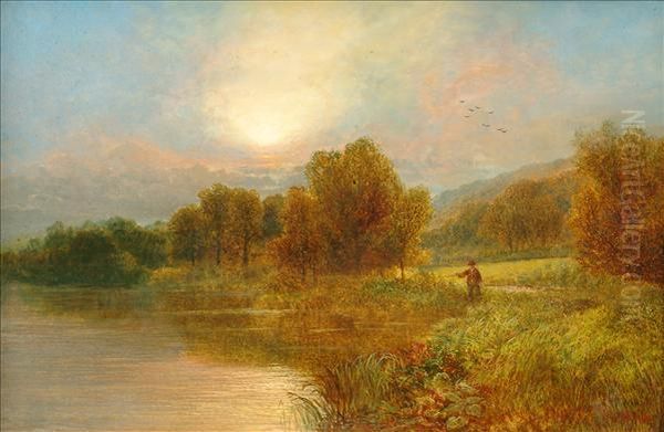 A Shepherdby The River Oil Painting by Thomas Spinks