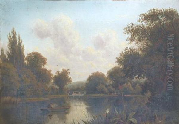 Angling On A Summer's Day Oil Painting by Thomas Spinks