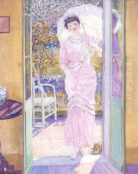 In the Doorway (Good Morning) Oil Painting by Frederick Carl Frieseke