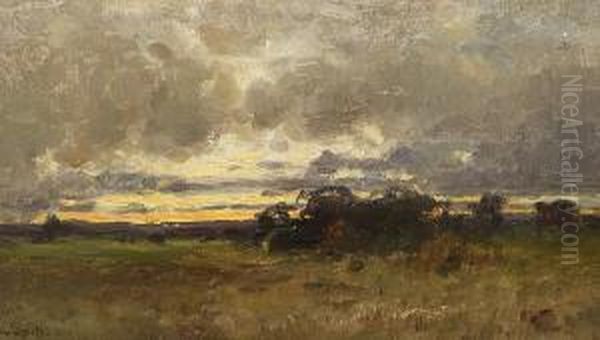 Im Dachauer Moos Oil Painting by August Karl Martin Splitgerber