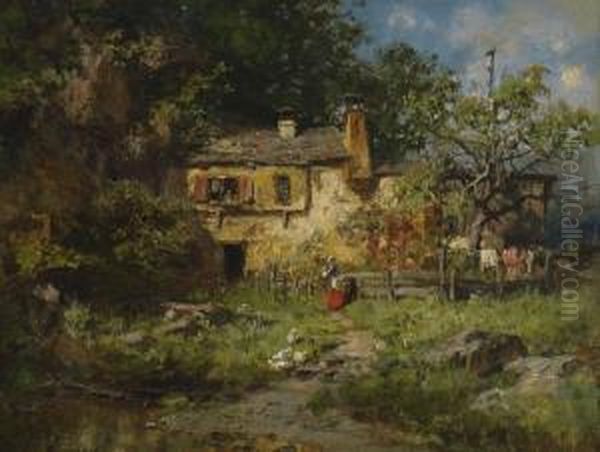 Bauerliches Idyll Oil Painting by August Karl Martin Splitgerber