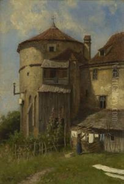 Partie An Der Stadtmauer. Oil Painting by August Karl Martin Splitgerber