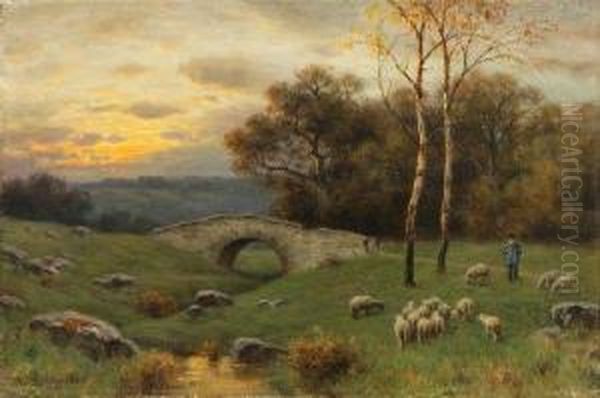 In Schmaler, Goldfarbener Leiste Gerahmt. Oil Painting by August Karl Martin Splitgerber