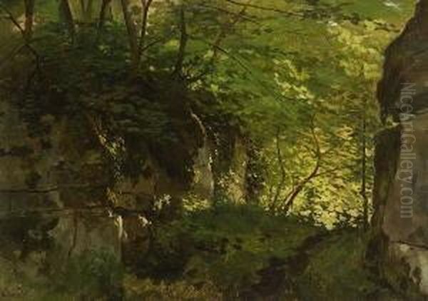 Waldschlucht Oil Painting by August Karl Martin Splitgerber