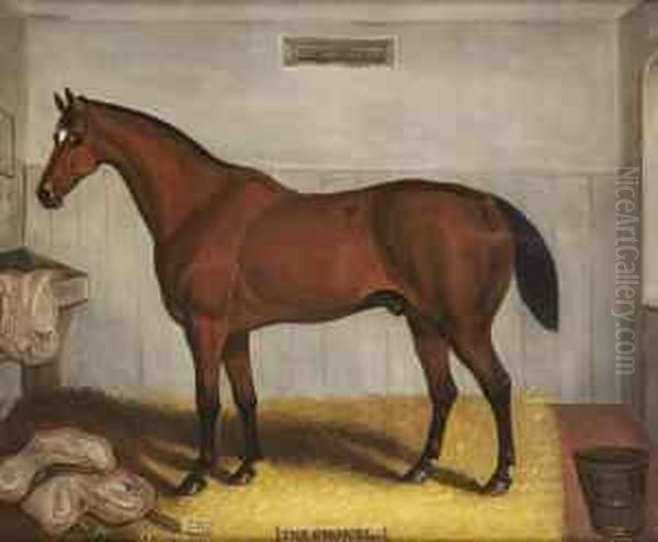 'the Colonel'; Portrait Of A Bay Horse In A Stable Interior Oil Painting by Samuel Spode