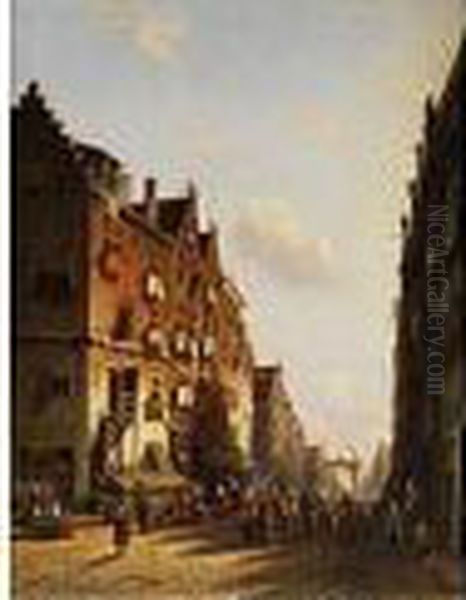 Blick In Eine Hollandische Altstadtstrasse Oil Painting by Johannes Franciscus Spohler