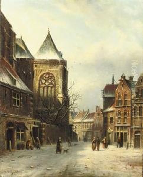 In A Dutch Street Oil Painting by Johannes Franciscus Spohler