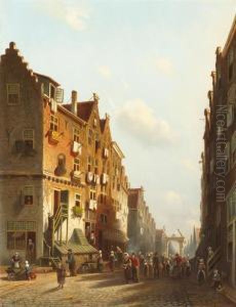 Street Scene. Oil Painting by Johannes Franciscus Spohler