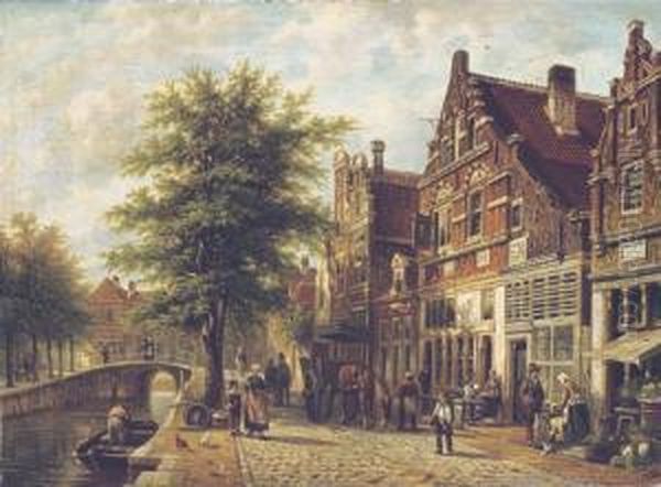 The Havendijk In The Dutch Village Of Enkhuizen Oil Painting by Johannes Franciscus Spohler