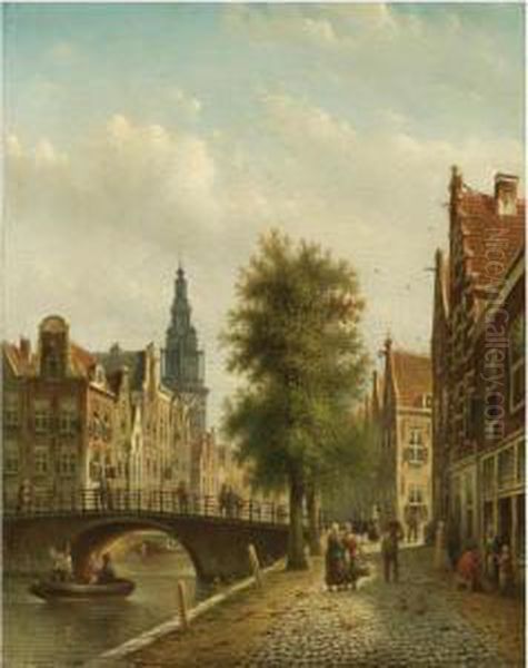 A Canal In Amsterdam Oil Painting by Johannes Franciscus Spohler