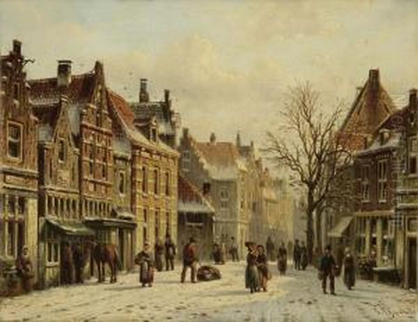 Verschneite Niederlandische Stadtansicht Oil Painting by Johannes Franciscus Spohler