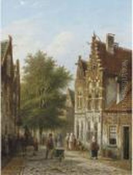 A Sunny Street In A Dutch Town Oil Painting by Johannes Franciscus Spohler