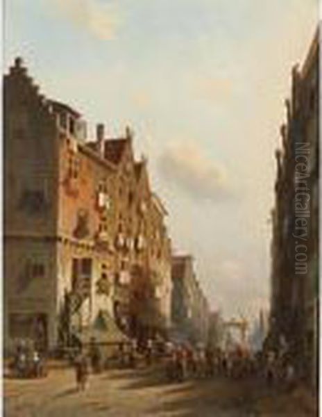 A Town View In Summer Oil Painting by Johannes Franciscus Spohler