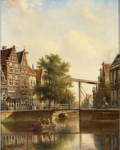 A Drawbridge In A Sunny Dutch Town Oil Painting by Johannes Franciscus Spohler