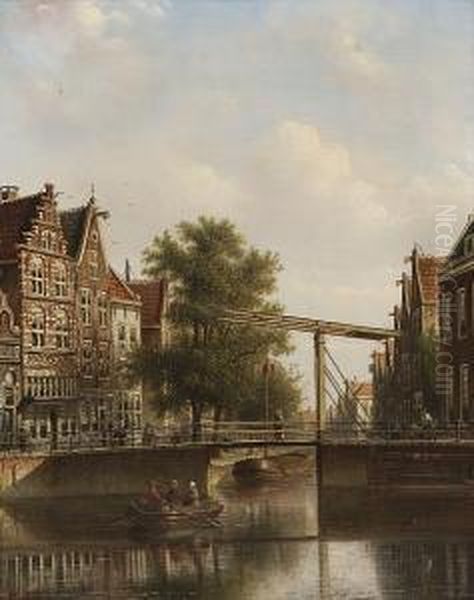 Continental Town Scene Oil Painting by Johannes Franciscus Spohler