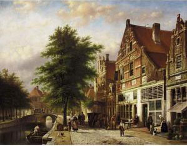 Zuiderhavendijk In Enkhuizen Oil Painting by Johannes Franciscus Spohler