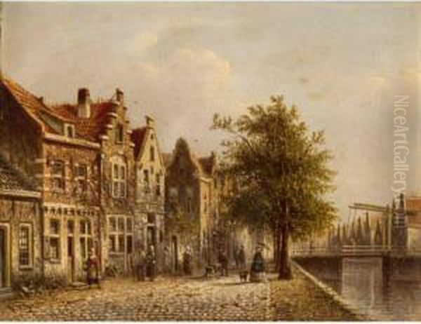 By The Canal, Amsterdam Oil Painting by Johannes Franciscus Spohler