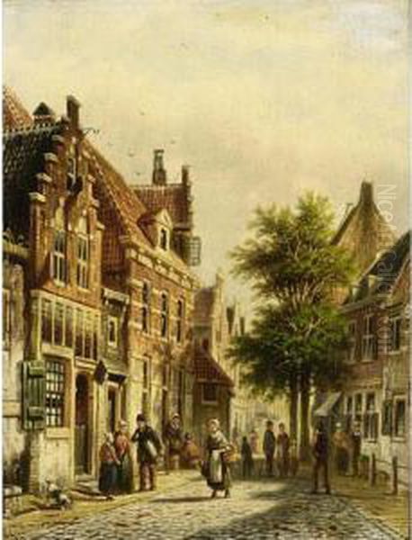 A Townscene In Summer Oil Painting by Johannes Franciscus Spohler