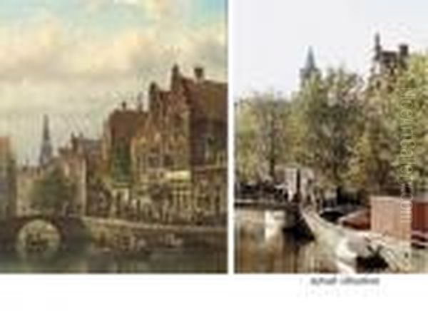 A View Of The Oudezijds Voorburgwal, Amsterdam, With The Oude Kerkin The Distance Oil Painting by Johannes Franciscus Spohler