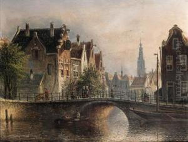 Capricio Sunlit Townviews In Amsterdam Oil Painting by Johannes Franciscus Spohler