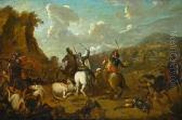 A Battle Scene With Numerous Figures Oil Painting by Ilario Mercanti Spolverini