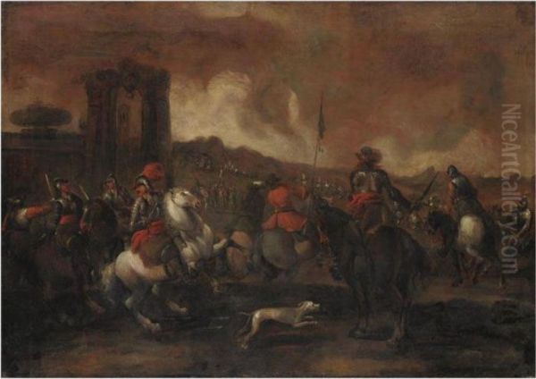 Scena Di Battaglia Oil Painting by Ilario Mercanti Spolverini