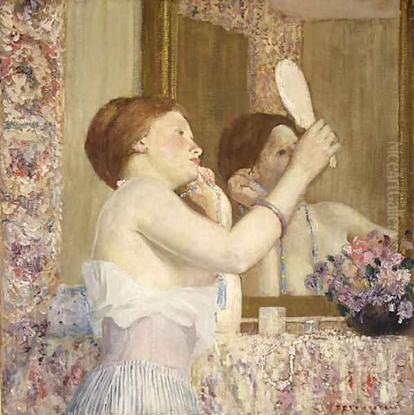 Woman with a Mirror (Femme qui se mire) 1911 Oil Painting by Frederick Carl Frieseke