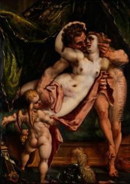 Mars Und Venus In Umarmung, Mit Demamorknaben Oil Painting by Bartholomaeus Spranger