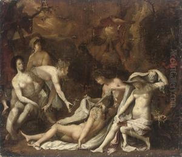 Diana And Actaeon Oil Painting by Bartholomaeus Spranger