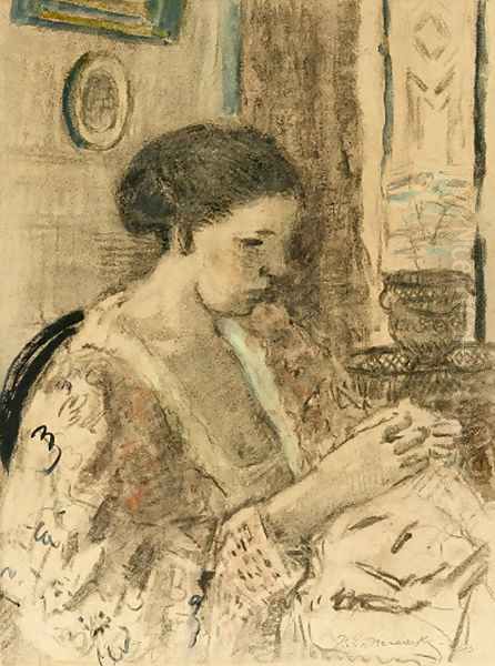 The Artist's Wife Sewing Oil Painting by Frederick Carl Frieseke