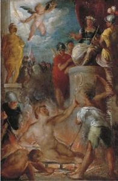 The Martyrdom Of Saint Lawrence Oil Painting by Bartholomaeus Spranger