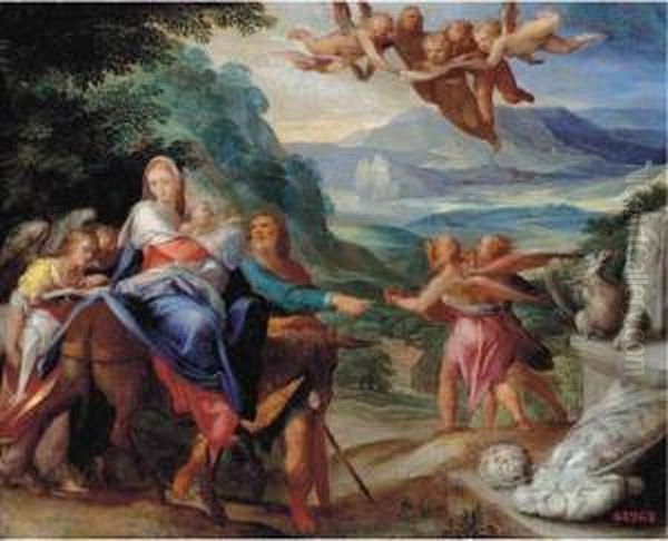 The Flight Into Egypt Oil Painting by Bartholomaeus Spranger