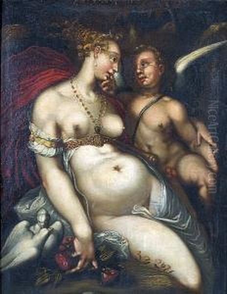 Venus And Cupid Oil Painting by Bartholomaeus Spranger