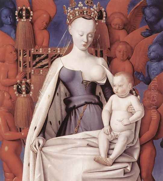 Virgin and Child Surrounded by Angels c. 1450 Oil Painting by Jean Fouquet