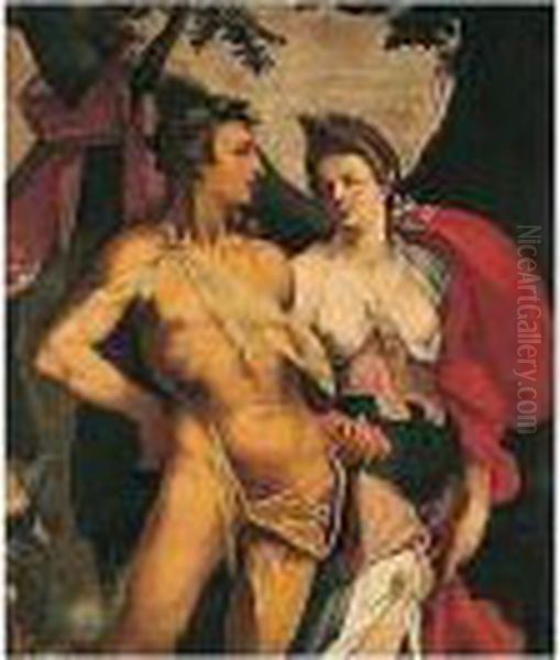 Ceres And Bacchus Oil Painting by Bartholomaeus Spranger